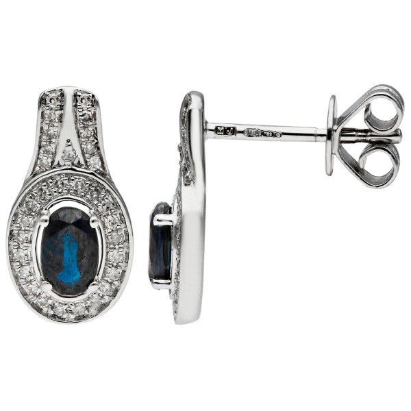 18ct White Gold Sapphire & Diamond Cluster Drop Stud Earrings