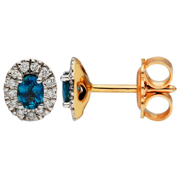 9ct Yellow & White Gold Diamond & Sapphire Halo Earrings