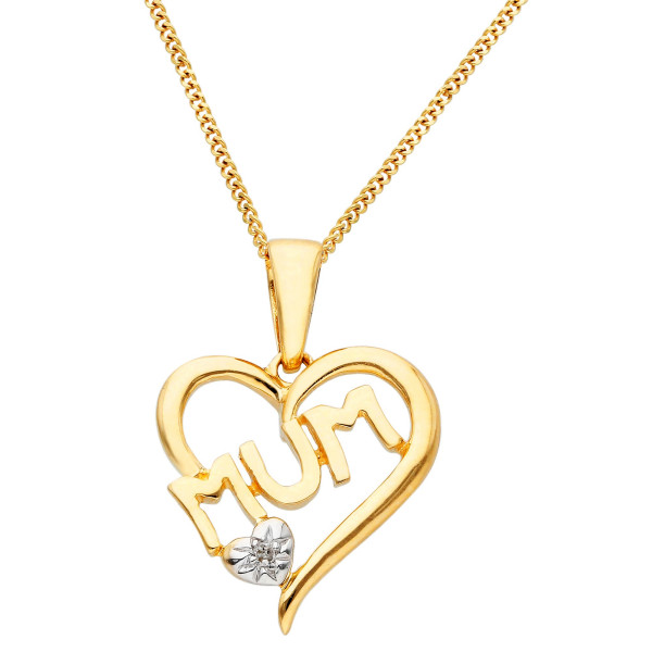 9ct Yellow Gold Diamond Mum Heart Pendant
