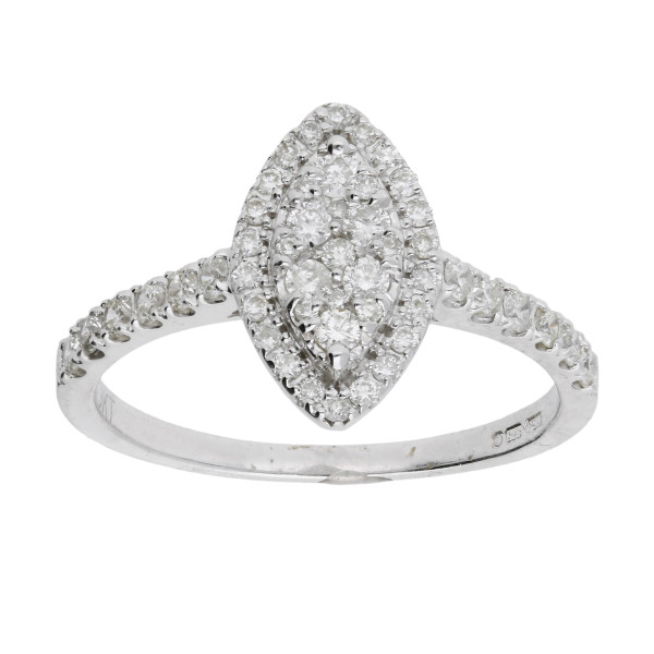 9ct White Gold 0.50ct Diamond Navette Cluster Ring