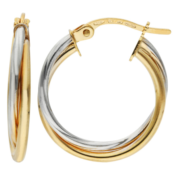 9ct Yellow & White Gold 18mm Twisted Hoop Earrings