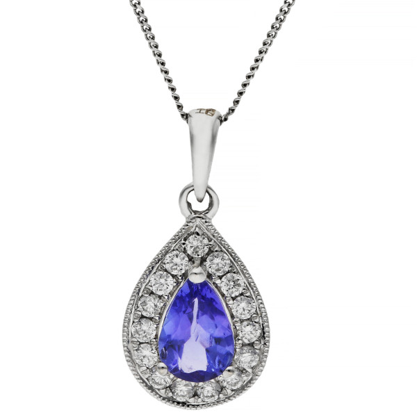18ct White Gold Tanzanite & Diamond Pear Cluster Pendant