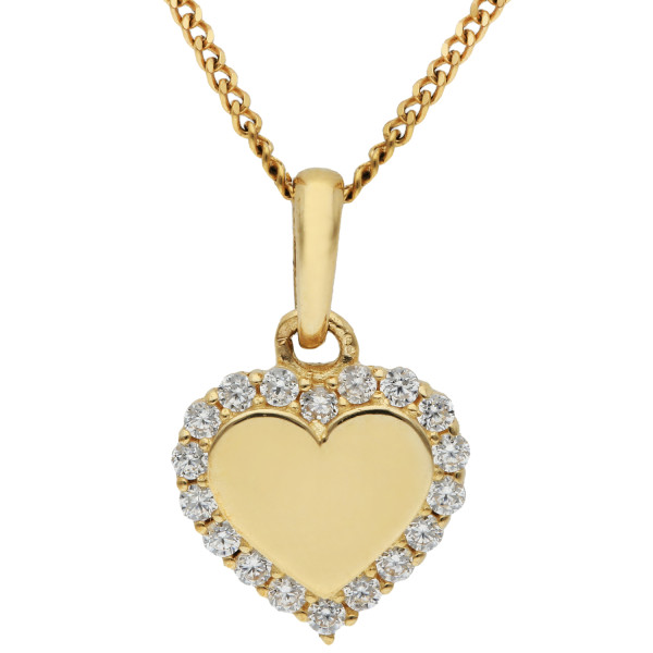 Children's 9ct Yellow Gold Small Heart CZ Charm Pendant
