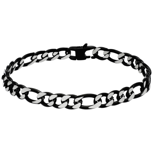 Men's Black Plated Stainless Steel 7mm Figaro Chain Bracelet