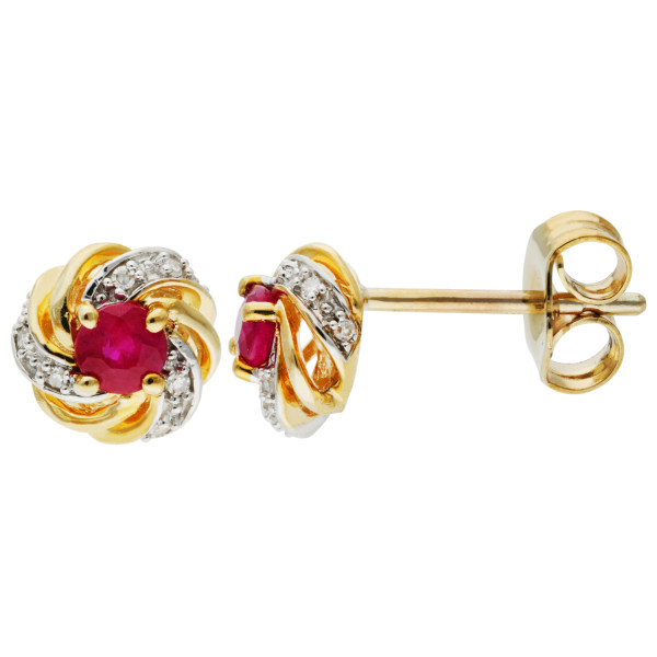 9ct Yellow Gold Ruby & Diamond Earrings