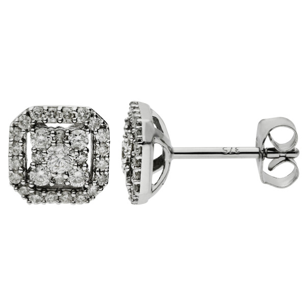 9ct White Gold & Diamond Halo Cluster Stud Earrings