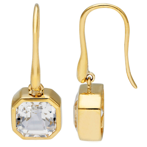 9ct Yellow Gold White Topaz Solitaire Drop Earrings 