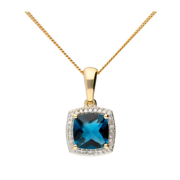 9ct Yellow Gold Topaz & Diamond Pendant