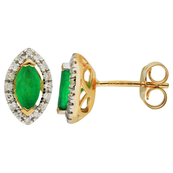 9ct Yellow, White Gold 0.30ct Emerald Stud Earrings