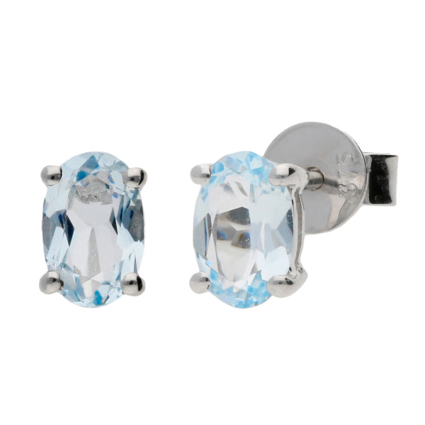 9ct White Gold 0.80ct Oval Aquamarine Solitaire Stud Earrings