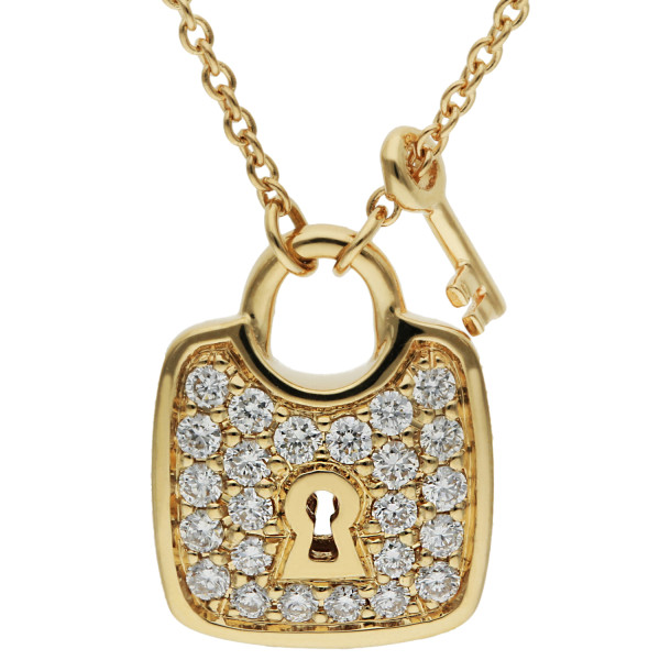 18ct Yellow Gold Diamond Padlock & Key Necklace