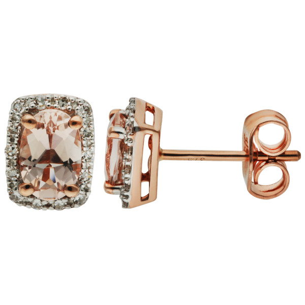 9ct Rose Gold Diamond & 0.50ct Morganite Earrings