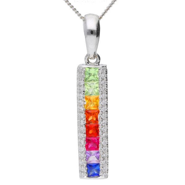 18 White Gold 0.78 Multi-coloured Rainbow Sapphire & 0.10ct Diamond Fancy Liner Pendant