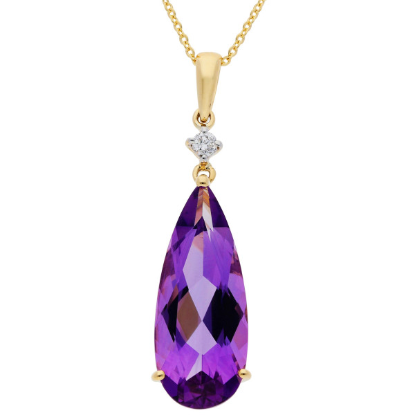 9ct Yellow Gold Amethyst & Diamond Fancy Pendant Necklace