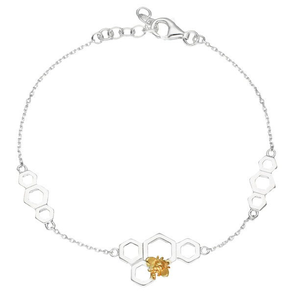 Sterling Silver & Yellow Gold Plated Honeycomb & Bee Bracelet