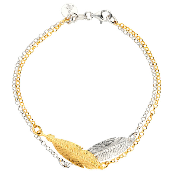 Sterling Silver & Yellow Gold Plated Double Feather Bracelet