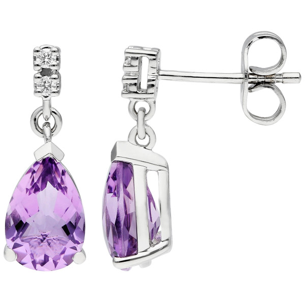 18ct White Gold Amethyst & Diamond Pear Shape Drop Earrings 