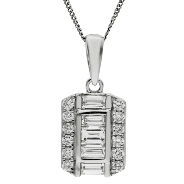 18ct White Gold Diamond Deco Pendant