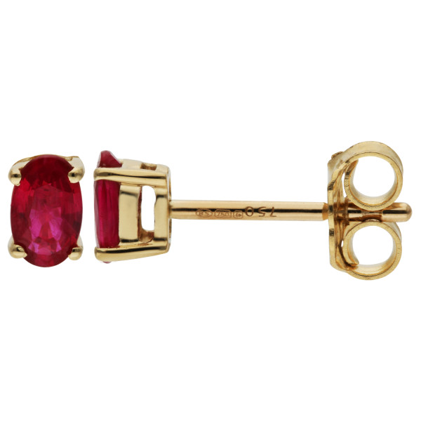 18ct Yellow Gold 5mm Ruby Soliatire Oval Shape Stud Earrings