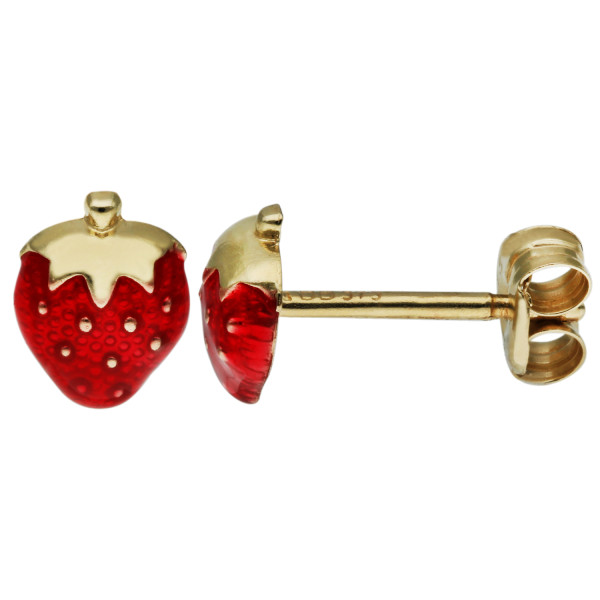 9ct Yellow Gold & Enamel Strawberry Stud Earrings