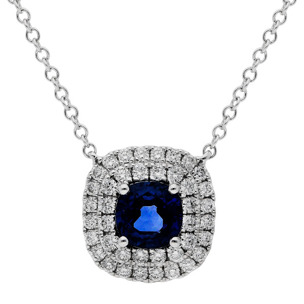 18ct White Gold Diamond & Sapphire Pendant Necklace