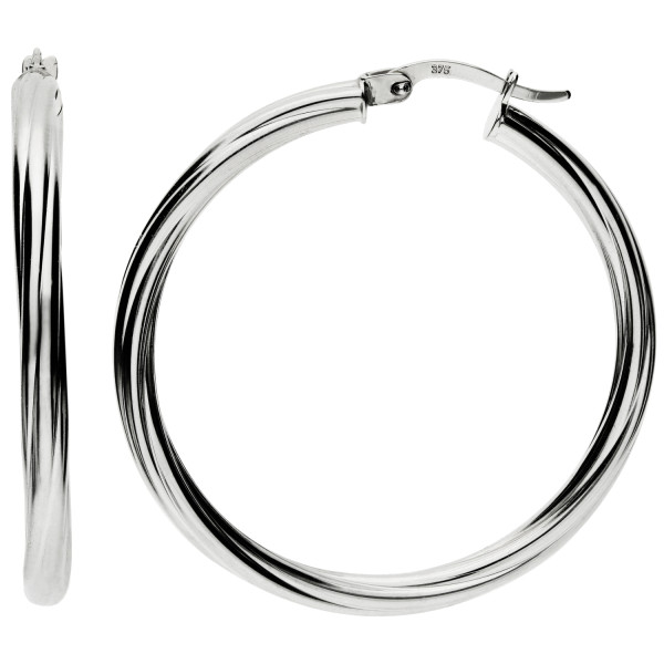 9ct White Gold 35mm Twist Hoop Earrings