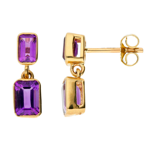9ct Yellow Gold 1.20ct Amethyst Drop Earrings