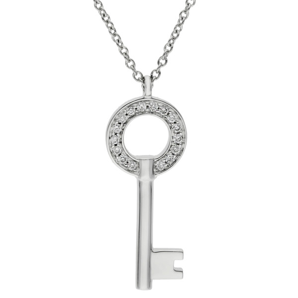 18ct White Gold & Diamond Key Pendant
