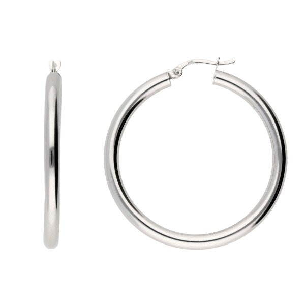 9ct White Gold 3.5cm Hoop Earrings