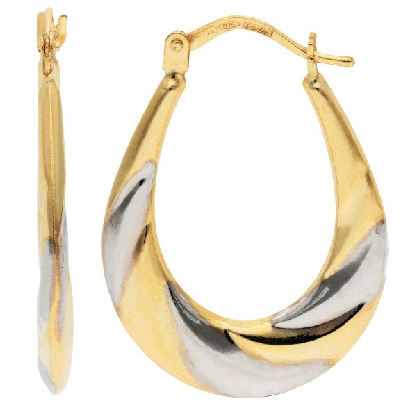 9ct Yellow & White Gold 27mm Creole Hoop Earrings