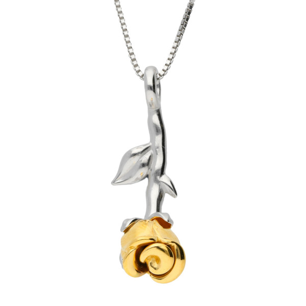 Silver & Yellow Gold Vermeil Rose Flower Pendant