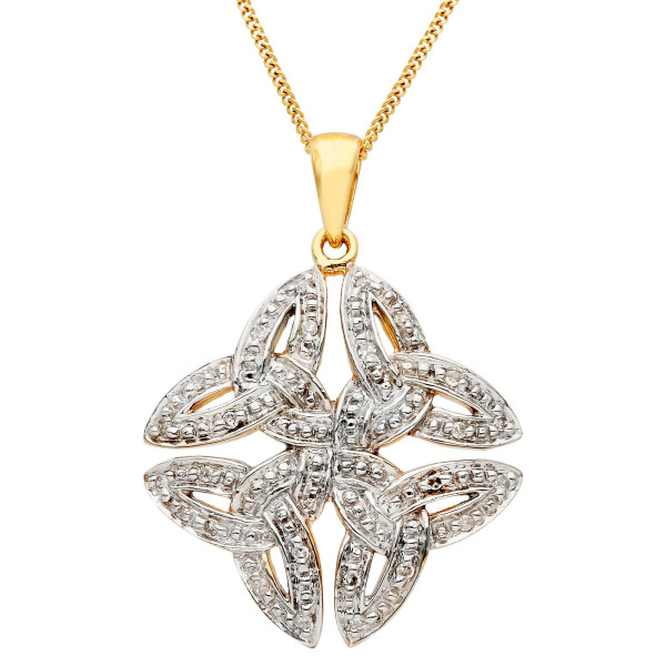 9ct Yellow Gold Diamond Celtic Cross Cluster Pendant