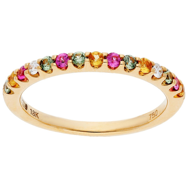 18ct Yellow Gold Mixed Sapphire & Diamond Half Eternity Ring