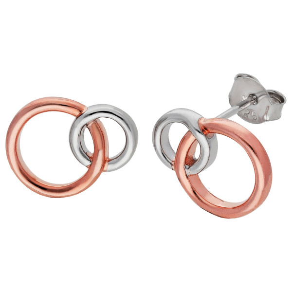 Sterling Silver & Rose Vermeil Interlocking Circles Stud Earrings