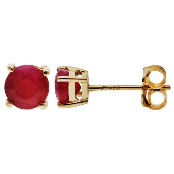 9ct Yellow Gold 1.20ct Round Ruby Solitaire Stud Earrings