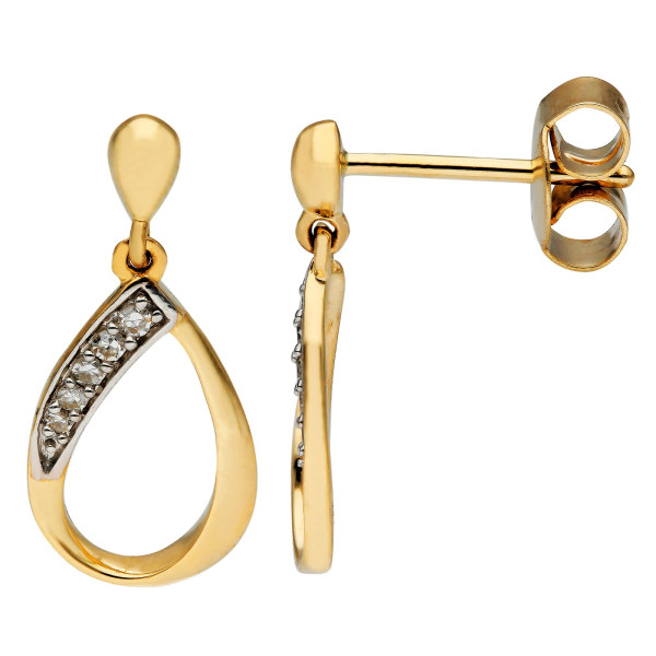 9ct Yellow Gold Diamond Teardrop Drop Earrings