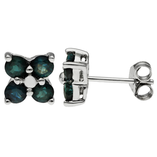 9ct White Gold Sapphire Quatrefoil Stud Earrings