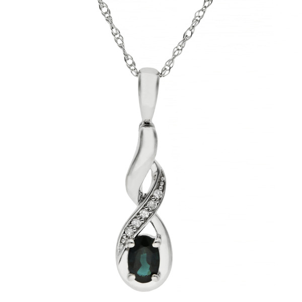 9ct White Gold Sapphire & Diamond Twist Pendant