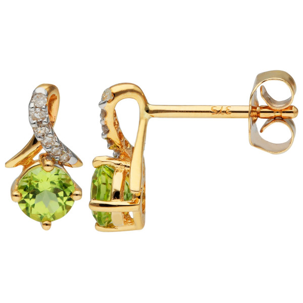 9ct Yellow Gold Peridot & Diamond Stud Earrings
