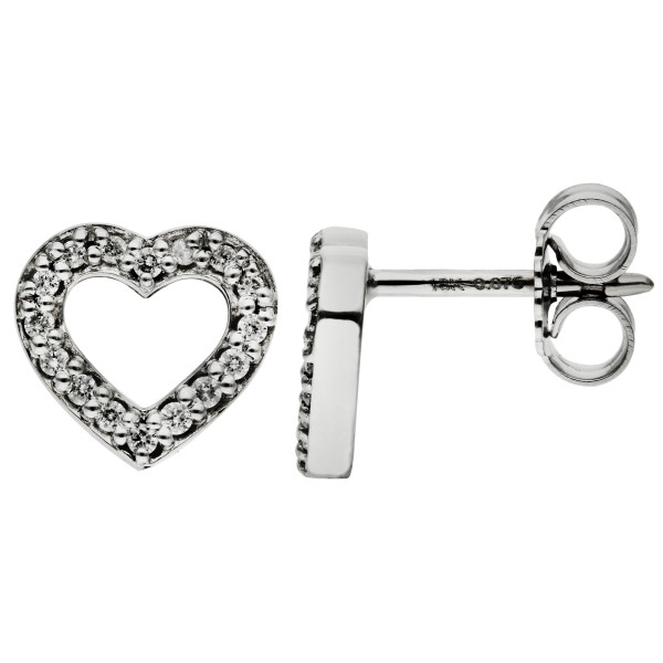 18ct White Gold Diamond Heart Stud Earrings