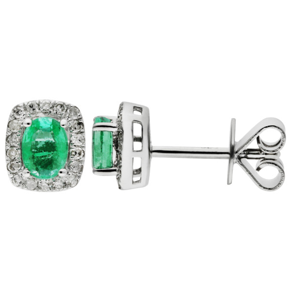 9ct White Gold Emerald & Diamond Halo Stud Earrings