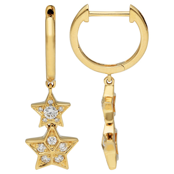 18ct Yellow Gold Diamond Cosmos Drop Hoop Earrings