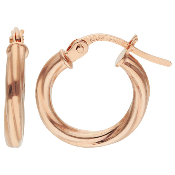 9ct Rose Gold 14mm Twisted Hoop Earrings