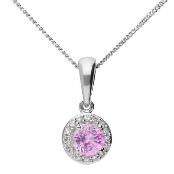 9ct White Gold Pink Sapphire & Diamond Pendant