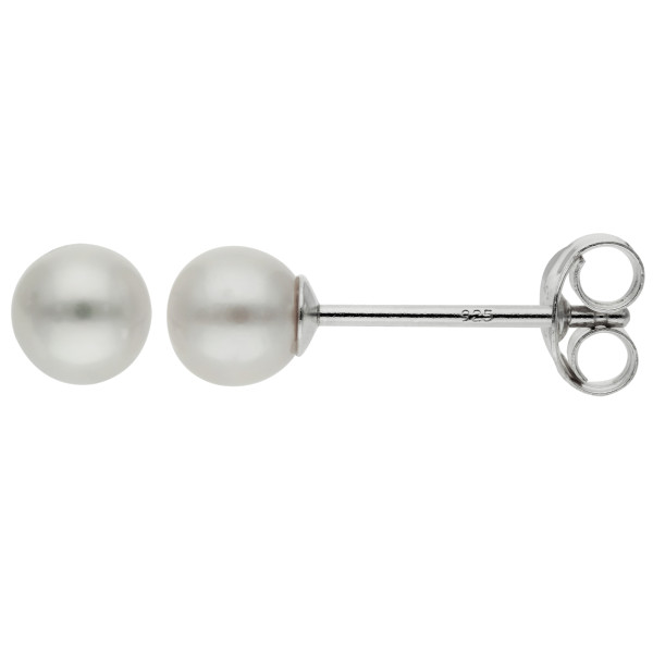 Sterling Silver White 5-5.5mm Cultured River Pearl Stud Earrings