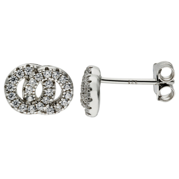 Sterling Silver Cubic Zirconia Interlocking Circles Stud Earrings