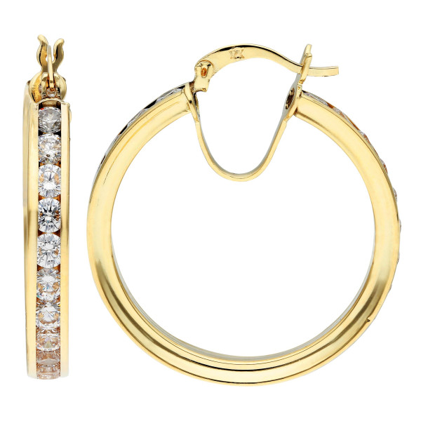 9ct Yellow Gold 31mm Cubic Zirconia Hoop Earrings