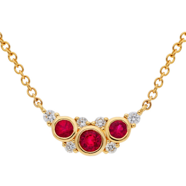 18ct Yellow Gold Ruby & Diamond Bouquet Necklace