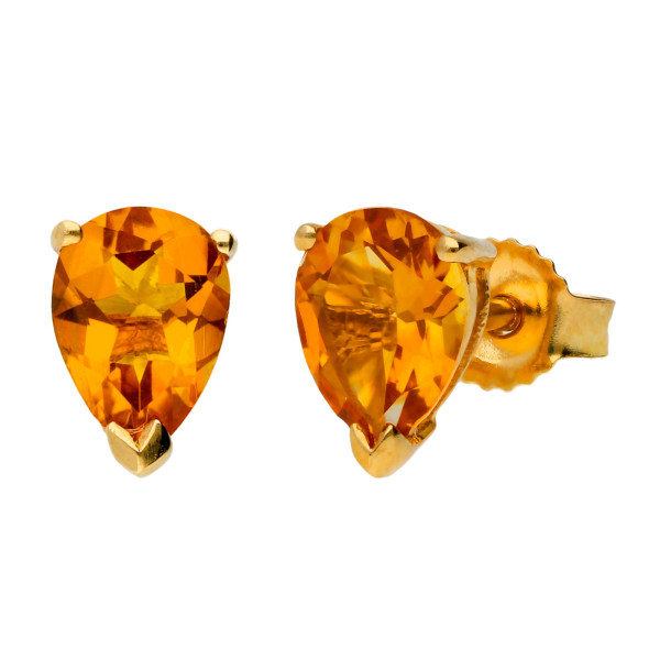 9ct Yellow Gold 1.20ct Pear Citrine Solitaire Stud Earrings