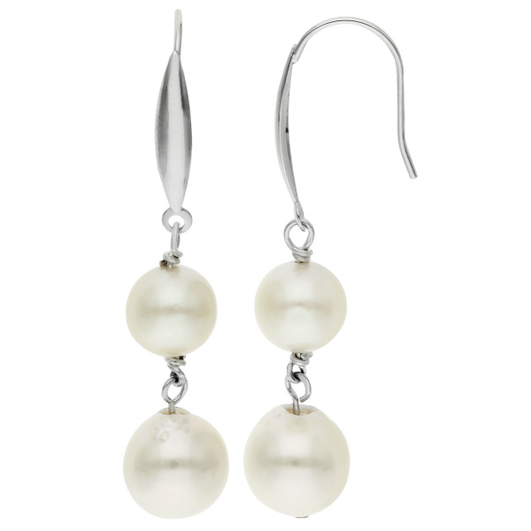 9ct White Gold Pearl Earrings